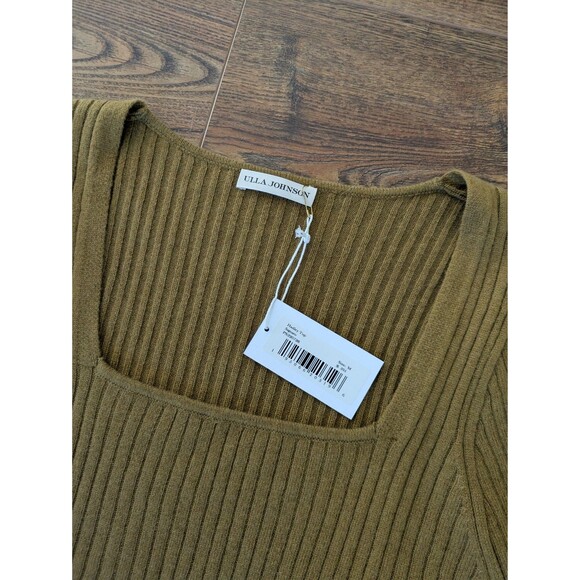 ULLA JOHNSON green Hadley gathered Ribbed Wool Top Yellow/ Green Khaki Medium - Picture 10 of 11